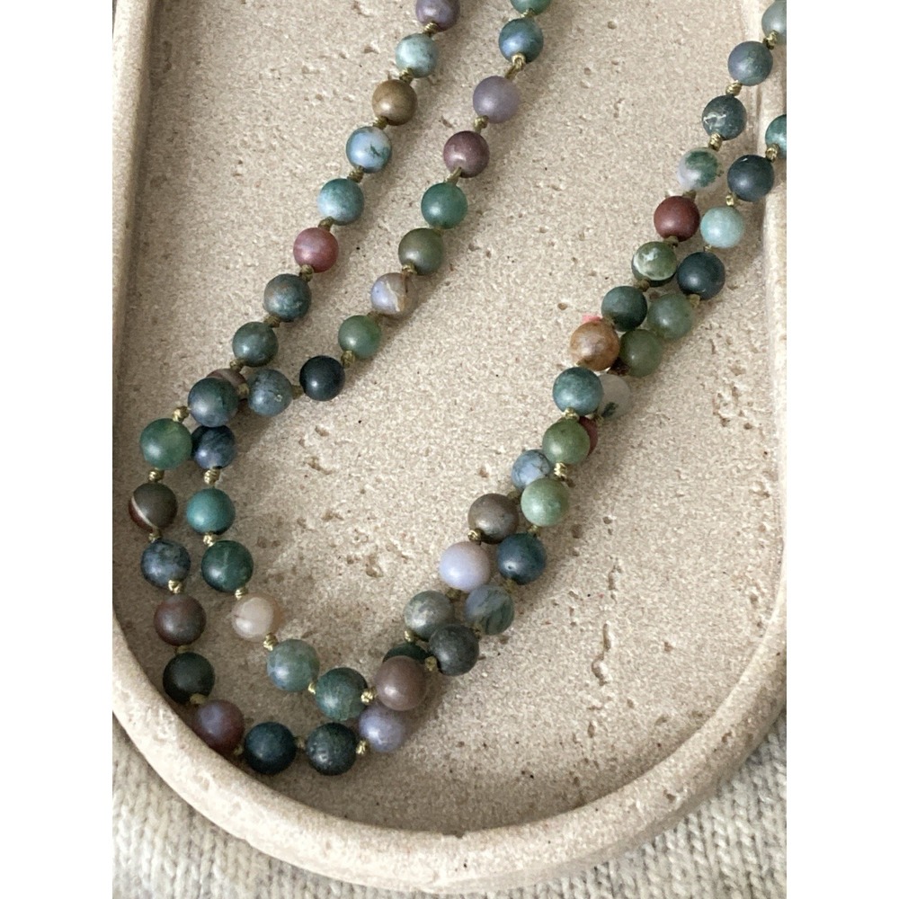 Multi Strand Matte Stone Beaded‎ Necklace Knotted Earth Tones Long Wrappable
